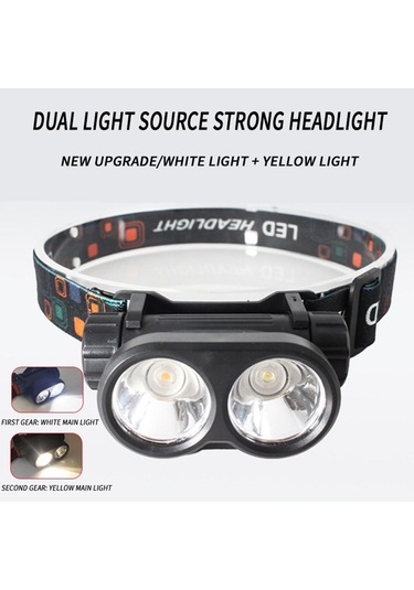 Yeni Çift Işık Kaynağı Güçlü Far Açık Çalışma Lambası Çalışma Farları Gece Far Kamp Yürüyüş Açık Gece Lambası Siyah