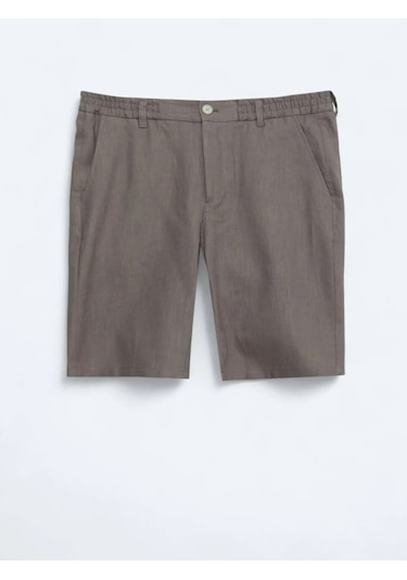 Koyu Vizon Dokuma Jogging Fit Casual Pamuk Karışımlı Bermuda Vizon