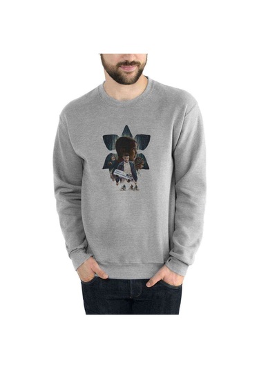 Stranger Things 2 Hawkins Caravan Baskılı Gri Erkek Örme Sweat