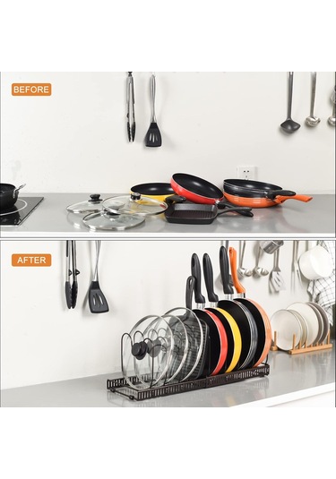 Genişletilebilir Tencere Düzenleyici, 10 Ayarlanabilir Bölme, Bulaşıklar İçin Mutfak Depolama Alanı -