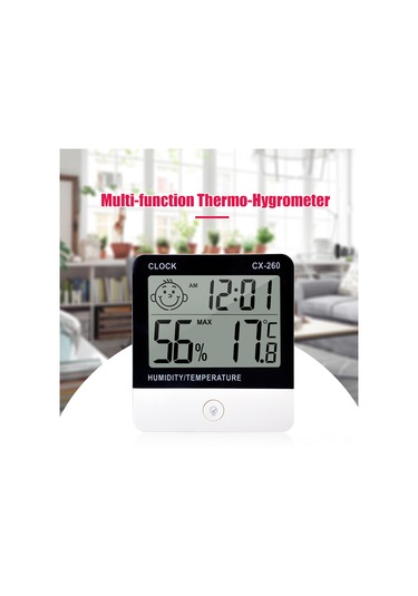 Dianziye Ev Ve Ofis İçin Ultra İnce Lcd Ekranlı Sıcaklık-nem Ölçer, Zaman Gösterimi Ve Çalar Saati, Pil Dahil Değil, Beyaz-siyah, Cx-260