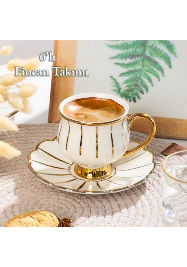 Porsima Zambak Altın Yaldızlı 6 Kişilik 12 Parça Fincan Seti