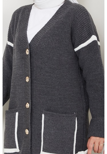 İlge Düğmeli Triko Hırka 1597 - Antrasit Antrasit