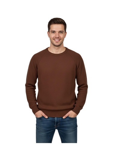 Erkek Spor Reklam Kol Kazak Regular Fit Bgl-st04949 Açık Kahverengi