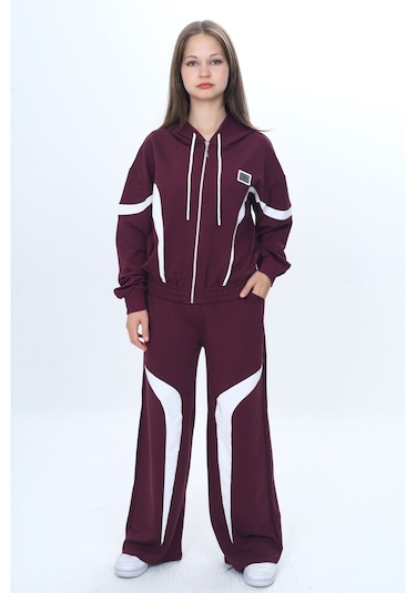 Kız Çocuk %100 Pamuk Garnili Kapüşonlu Fermuarlı Oversize Alt&üst Trend Eşofman Takımı-315-eşt-0003 MÜRDÜM