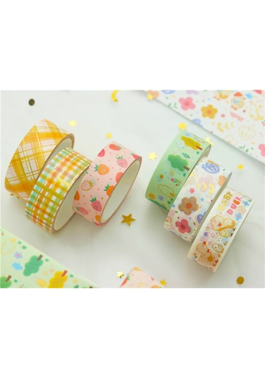 Reedark 6 Rulo Şirin Bant Seti - Altın Yaldızlı Dekoratif Yapışkanlı Bant 15mm Dıy Ve Hediye Paketleme İçin