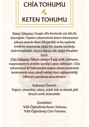 Chia Tohumu %50, Keten Tohumu %50 Öğütülmüş Toz 400 G