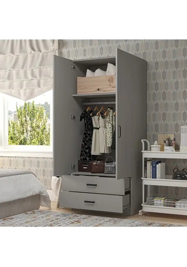 Yaman 80 Cm Luna 2 Kapaklı 2 Çekmeceli Elbise Dolabı - Gardırop Luna