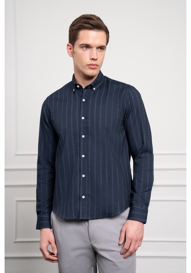 Erkek Lacivert Kışlık Dynamic Fit Düğmeli Yaka Gömlek 25ks004004200 Lacivert Lacivert