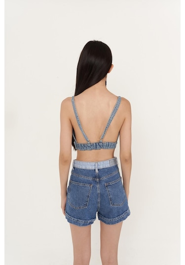 Holly Lolly Yüksek Bell, Çift Renkli Mini Ocean Jean Şort Mavi