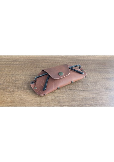 Sumerian Leather Craft Deri Gözlük Kılıfı Taba + Anahtarlık