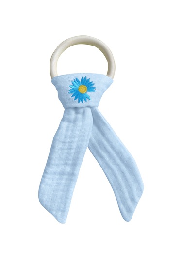 Pamuk Muslin Bebek Diş Kaşıyıcı Yıkanabilir Ahşap Desenli Mvi Mavi