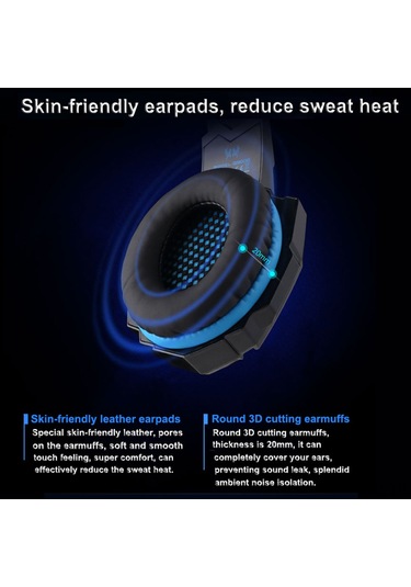 Wezone Kotıon Each G9000 Oyun Kulaklığı - 40mm Sürücü, Led Işımlı, Mikrofonlu, Ses Kontrolü, 3.5mm+usb, Mavi-siyah