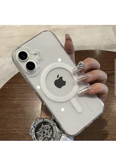 Apple Uyumlu iPhone 16 Magsafe Kablosuz Şarj Destekli Şeffaf Kılıf