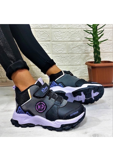 M.p One 3139 Gri-siyah-mor Fuspetli, Cırtlı İçi Polar Kız Çocuk Bot 001