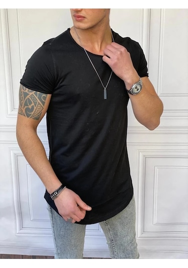 Modefendi Slim Fit Oval Kesim Pamuk Basic Tshırt Siyah