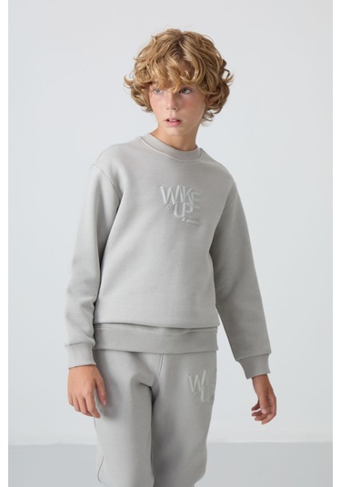Tommy Life Taş Pamuklu Kalın İçi Tüylü Yumuşak Dokulu Standart Fit Baskılı Erkek Çocuk Eşofman Takım - 11253 Taş Rengi Taş