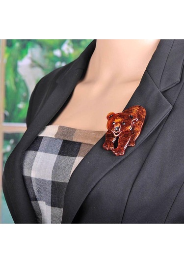 Blucome Canlı Kahverengi Ayı Şekli Broş Doğal Hayvan Desen Akrilik Takı Bayan Çocuk Çocuk Parti Hediye Göğüs Süs Aksesuarları Kahverengi