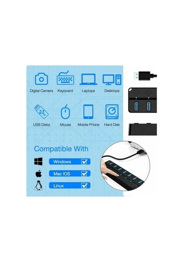 Usb 3.0 Hub, Çoklu 7 Portlu Usb Güç, Bireysel Güç Anahtarı, Güçlendirilmiş Usb 3.0 Hub, Pc, Dizüstü Bilgisayar İçin Çoklu Usb Portları, Pl
