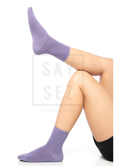 Bambu Kadın Lastiksiz Lila Soket Dikişsiz Premium Çorap 3'lü Pkt Lila - Mor