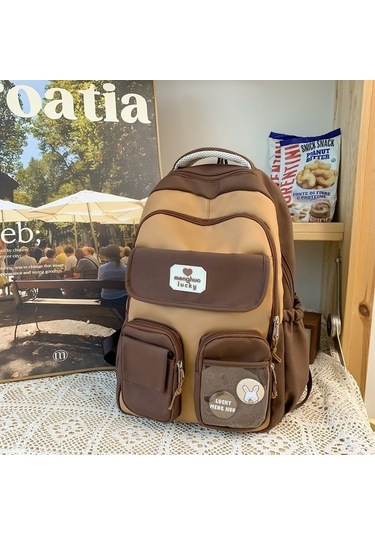 İlkokul Ve Ortaokul Öğrencilerine Özel Şık Ve Konforlu Geniş Hacimli Dayanıklı Sırt Çantası, Ergonomik Omuz Askılı Okul Çantası, Kampüs Tasarımı Çocuk Sırt Çantası Kahverengi