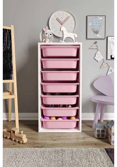 %100 Mdf - Medium Mono 7 Sepetli Oyuncak Dolabı Pembe