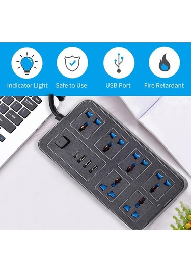 Pazly Beyaz 6 Ac Soketli Güç Şeridi, 3 Usb + 1 Type-c, 6ft Uzatma Kablosu, Aşırı Gerilim Koruyucu, Ev/yaşam İçin Pratik Şarj Cihazı 1.8 M