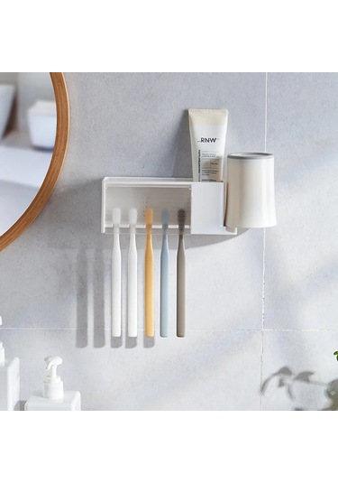 Banyo Rafları Duvara Monte Diş Fırçası Diş Macunu Tutucu Vantuz Depolama Rafı Gray Gri