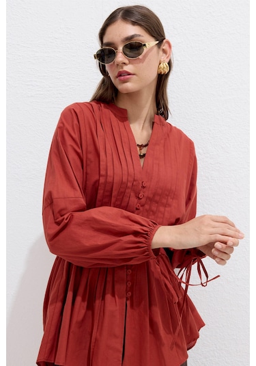 Nervür Detaylı Vual Tunik Turuncu Turuncu