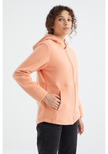 Tommy Life Kavun Içi Kapüşonlu Fermuarlı Rahat Form Kadın Polar Sweatshirt - 97233 Kavuniçi