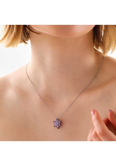 Artsmagazinmücevher Gümüş Lila Lotus Çiçeği Kadın Kolye