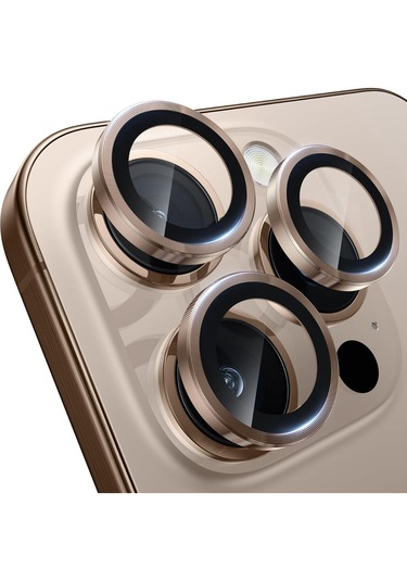 İphone 16 Pro Uyumlu Metal Çerçeveli Kamera Lens Koruyucu-bakır