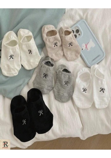 Trampler Kurdela Desenli Çorap Görünmez Kadın Babet Çorap 5 Çift Çok Renkli