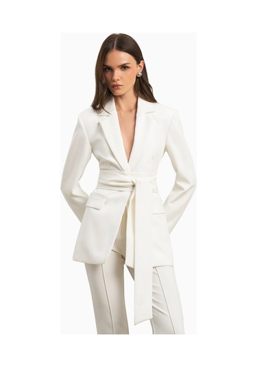 Because Of Alice Classic Blazer With Belt Klasik Blazer Kadın Ceket Beyaz