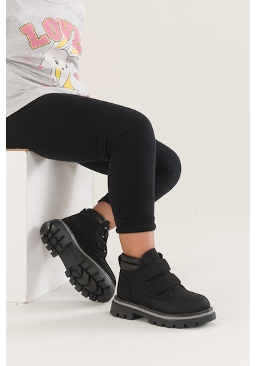 Muggo Gadget Garantili Çocuk Unisex Rahat Kalıp Soğuğa Dayanıklı Cırtlı Bot 001 Siyah