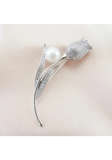 Gelişmiş Lüks 2023 Yeni Lale Çiçek Broşu Zarif Tasarım Gül Beyaz H1-5-2064 H1-5-2064