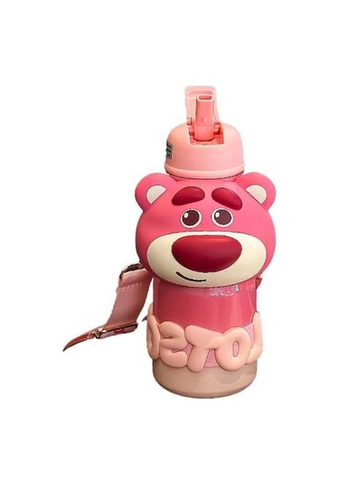 Maoyaya Çilek Ayısı 316 Paslanmaz Çelik Termos - Pembe Renk, Sıcak Soğuk Saklama Pembe