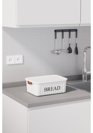 Kapaklı Plastik Ekmek Kutusu , Kulplu , Dekoratif Ekmek Saklama Kutusu , Ekmeklik Beyaz