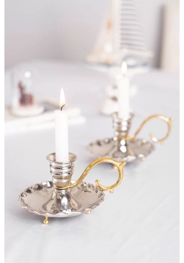 Bakır El Şamdanı Fırfırlı Model Gümüş Renk Tekli