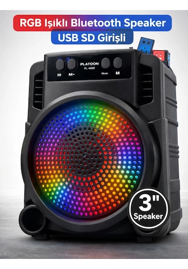Platoon Pl-4689 Rgb Işıklı Bluetooth Speaker Usb Sd Girişli