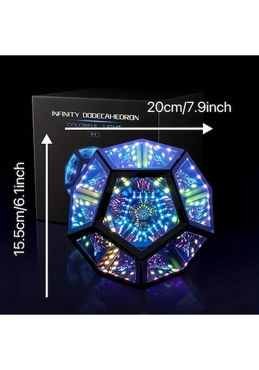 Techbloom Cool Infinity Dodecahedron Renkli Işık 7 Renk Ve 365 Işık Modu Oyun Odası Dekoru Yatak Lambası Oyuncular Ve Arkadaşlar İçin Hediye Sonsuz Küp Işık Ahşap