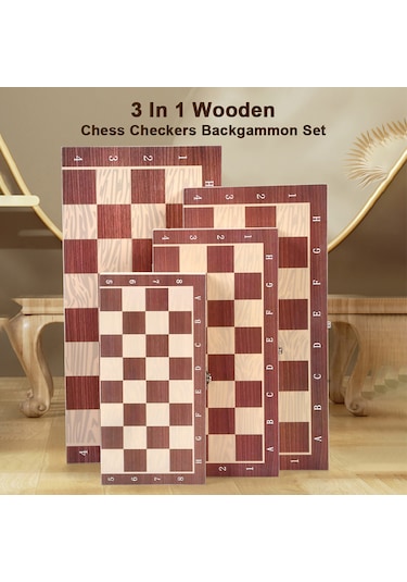 Vkemall 3'ü 1 Arada Ahşap Satranç Dama Tavla Seti Taşınabilir Ahşap Satranç Seti Yetişki