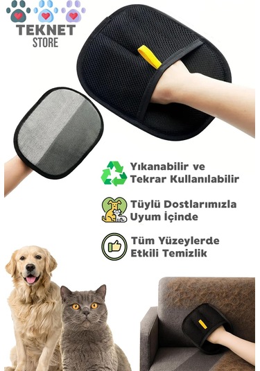 Teknetstore Kedi Köpek Tüy Toplama Eldiveni & Evcil Hayvan Masaj Tarağı 2'li Set