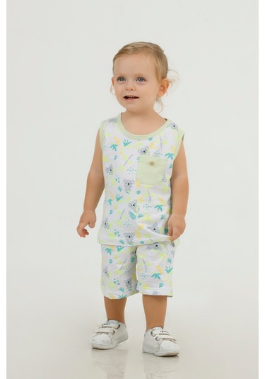 Erkek Çocuk Sevimli Desen Kolsuz Atlet Basic Şortlu Alt Üst Takım 001