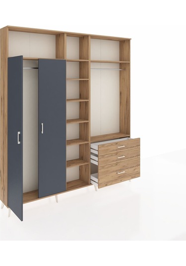 Arges Dolap 9 Raflı 3 Çekmeceli 2 Askılı 220x30x243 Çam-antrasit/çam Antrasıt/atlas Çam