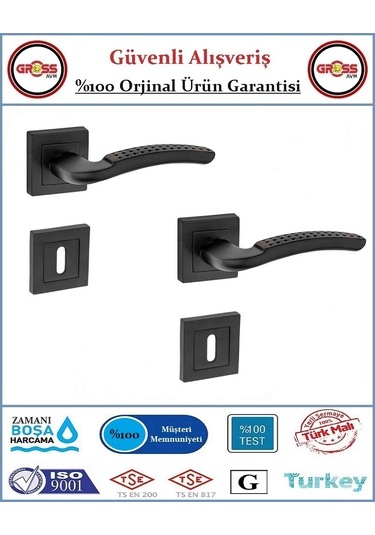Noktalı Rozetli Oda Kapı Kolu - Mat Siyah - 1 Takım Ön Ve Arka