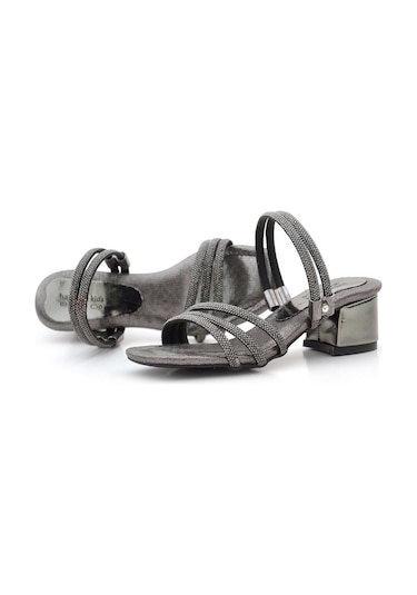 Judy Platin Taşlı Kız Çocuk Topuklu Terlik Ayakkabı Platin