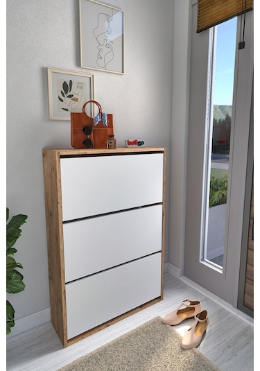 Bofigo Düşer Kapak Ayakkabılık Kayar Raflı Ayakkabılık 3 Bölmeli Ayakkabılık Melek Çam-Beyaz Bofigo Düşer Kapak Ayakkabılık Kayar Raflı Ayakkabılık 3 Bölmeli Ayakkabılık Melek Çam-Beyaz