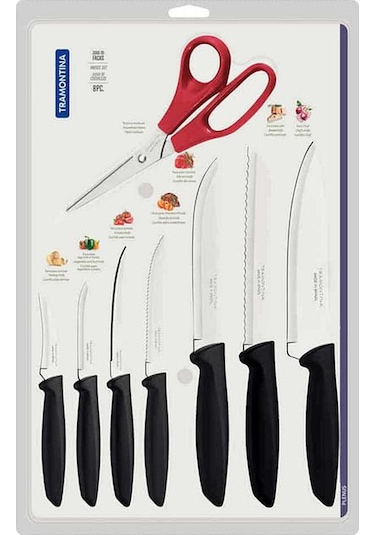 29899-438 Plenus 8 Parça Bıçak Seti Siyah - Kırmızı