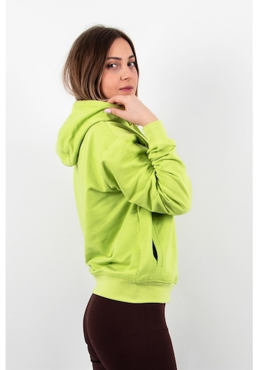 Kadın 2 Iplik Kapüşonlu Sweatshirt Yeşil